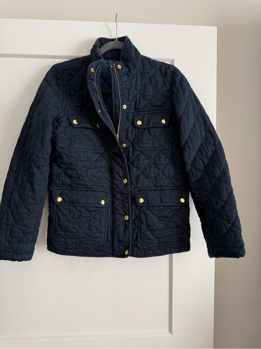 Jcrew Wonen’s  Quilted Navy Jacket with Gold Hardware